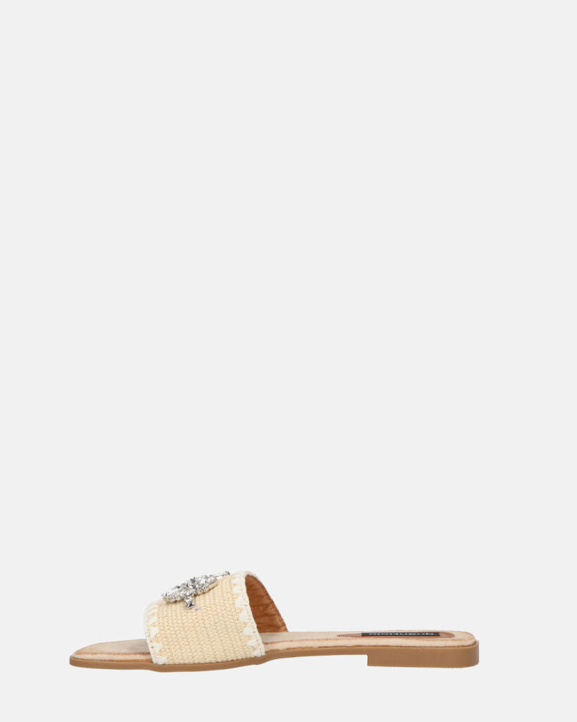 ROZENN - ciabattine beige con fascia ricamata e gemme