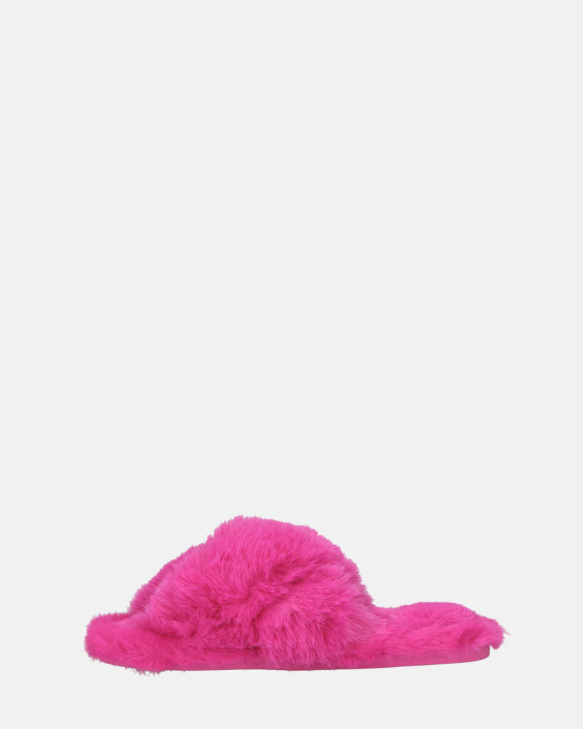 SUZUE - ciabattine aperte in punta in pelliccia fucsia