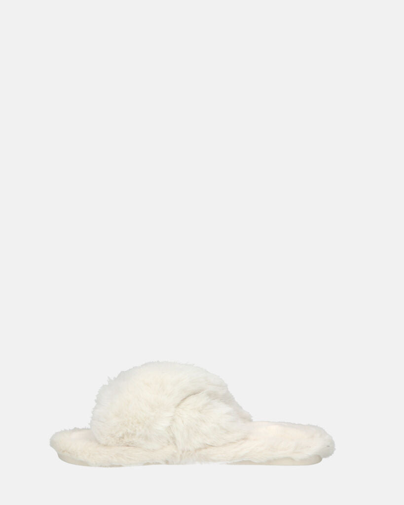 SUZUE - ciabattine aperte in punta in pelliccia bianca