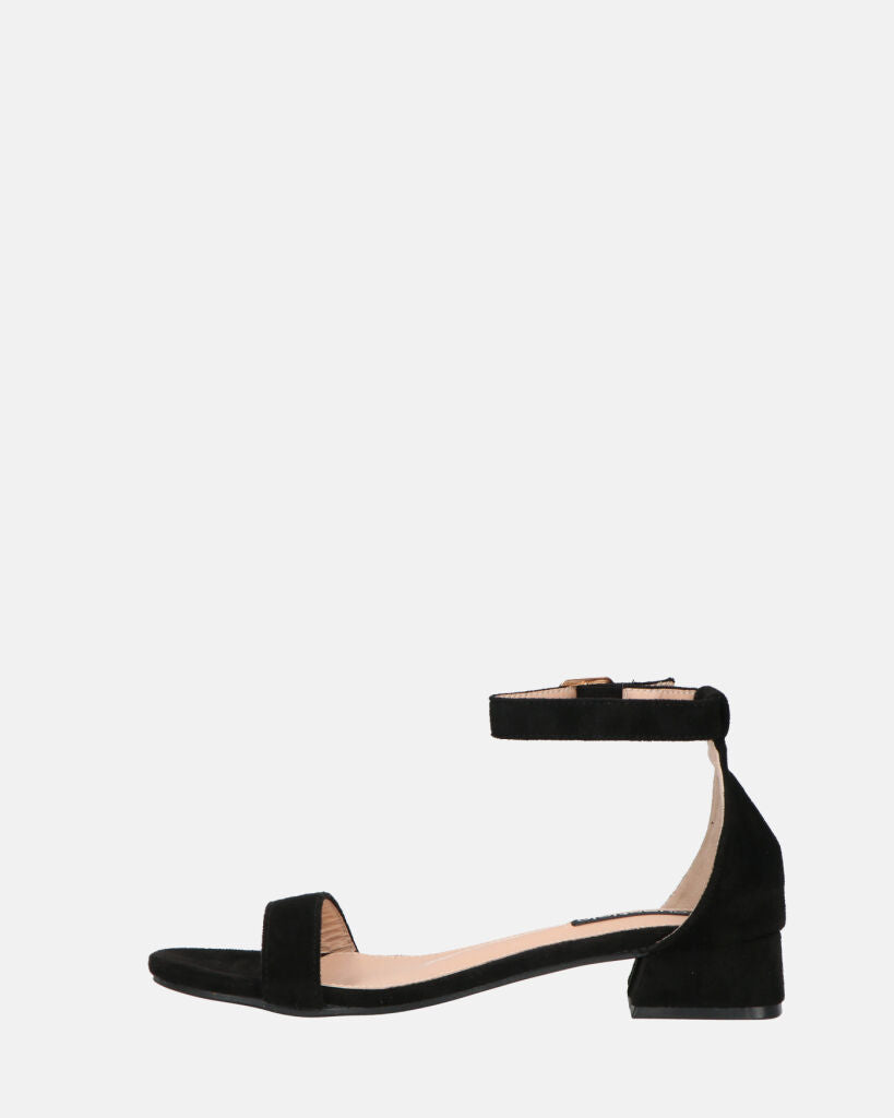 WANDA - sandali con tacco basso in camoscio nero