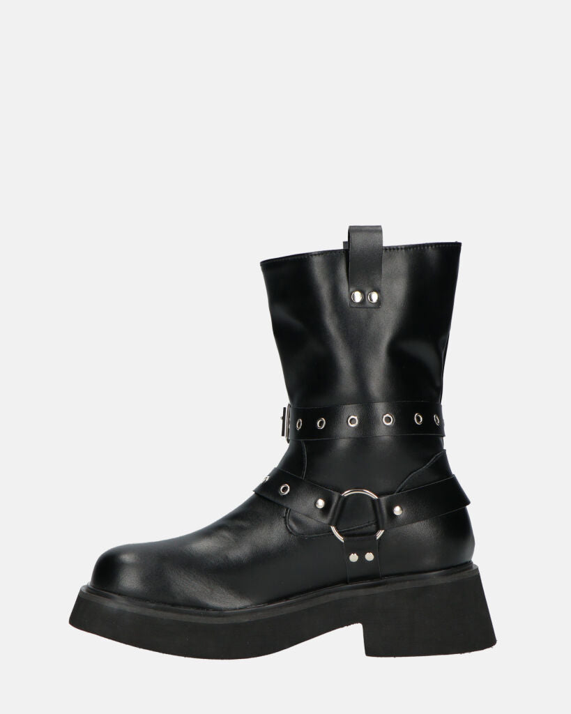 TOKIE - stivaletti anfibi neri con cinturini