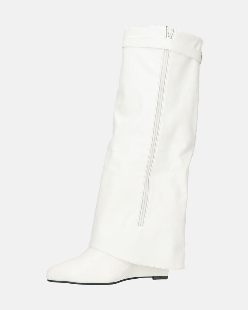 FLAVIA - stivale alto in bianco con risvolto e cerniera