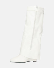 FLAVIA - stivale alto in bianco con risvolto e cerniera