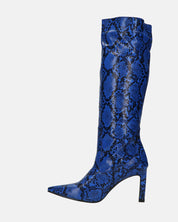 CAROLINE - stivale alto con tacco in blu pitonato