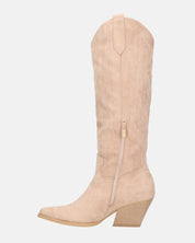 TETYANA - stivali alti beige in camoscio con cerniera laterale