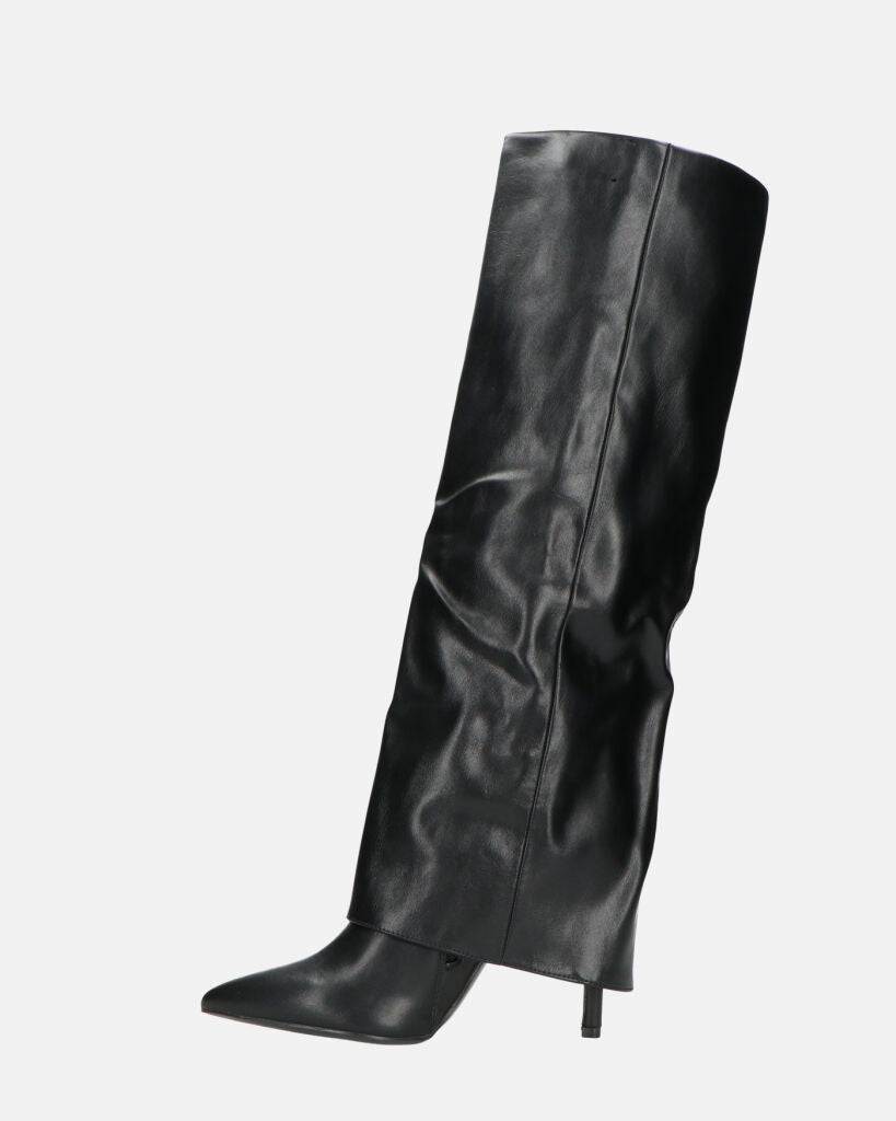 LIDIA - stivali tacchi a spillo neri alti con risvolto