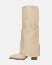 GEENA - stivali beige con risvolto in tessuto con asole in metallo
