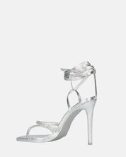 SHOORAI - tacchi alti a spillo argentati con lacci e gemme