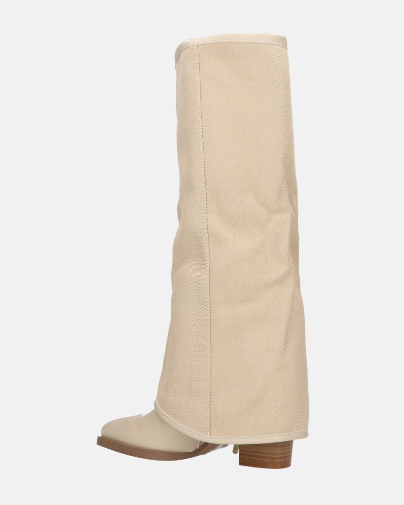 GEENA - stivali beige con risvolto in tessuto con asole in metallo