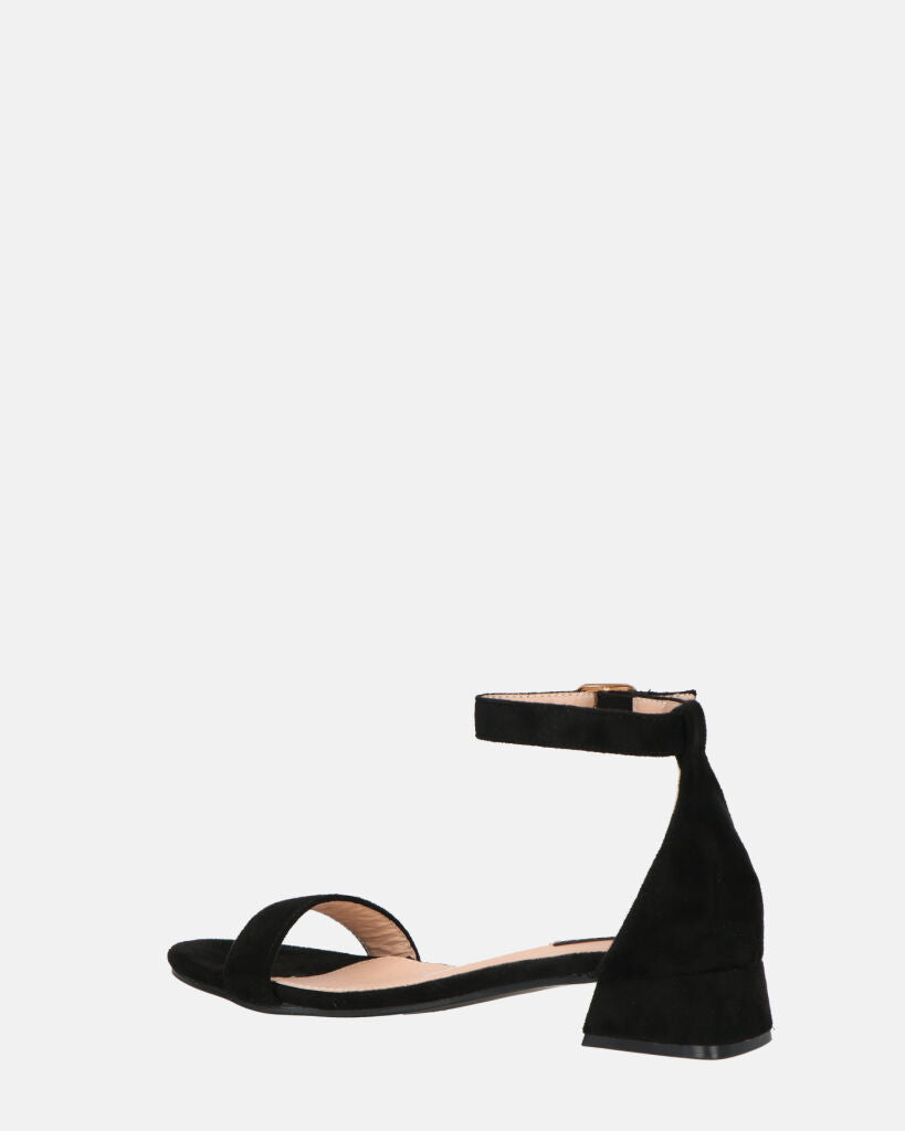 WANDA - sandali con tacco basso in camoscio nero