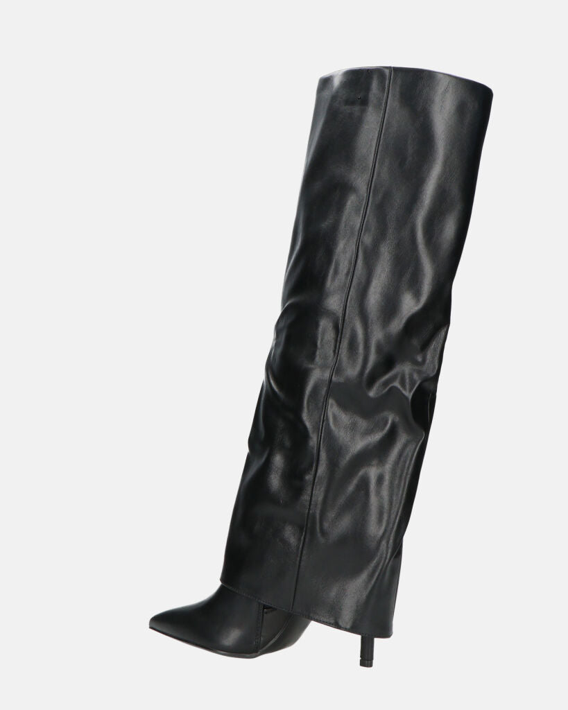 LIDIA - stivali tacchi a spillo neri alti con risvolto