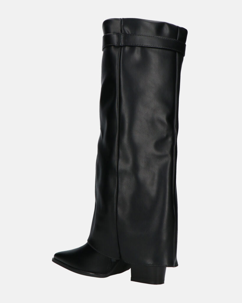 KAARINA - stivale alto nero con risvolto