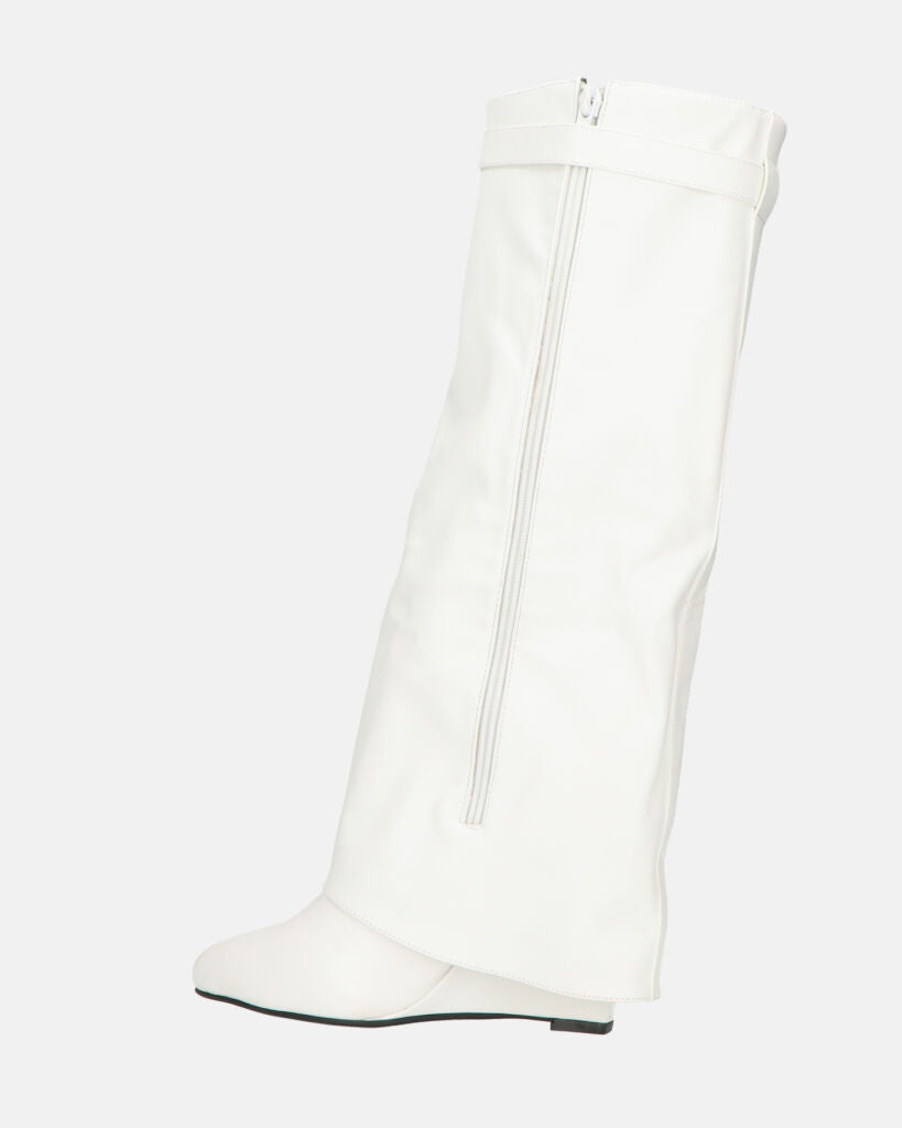 FLAVIA - stivale alto in bianco con risvolto e cerniera