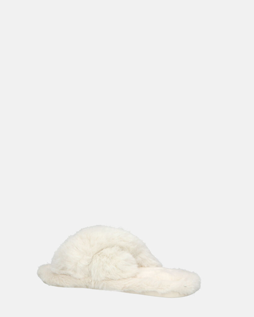 SUZUE - ciabattine aperte in punta in pelliccia bianca