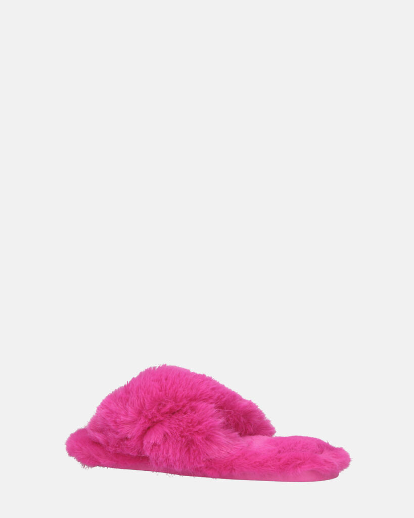 SUZUE - ciabattine aperte in punta in pelliccia fucsia