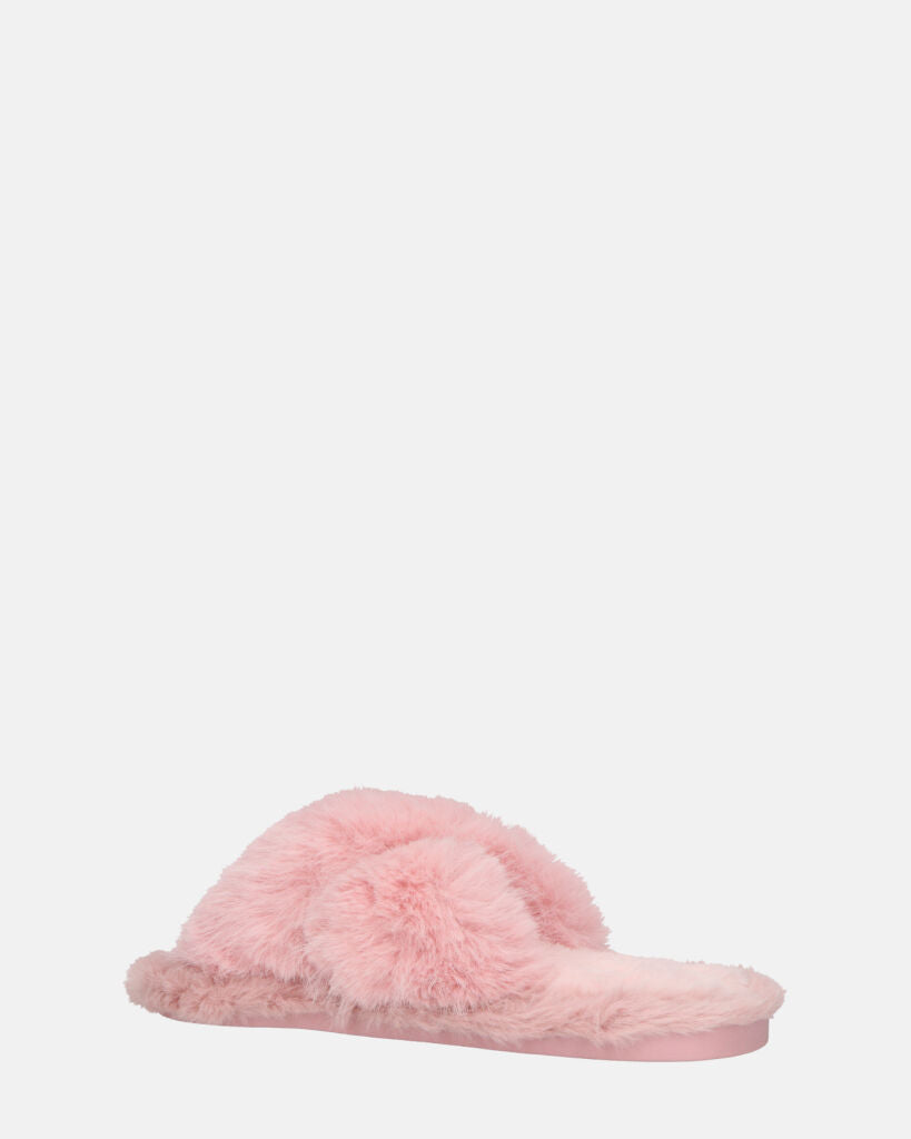 SUZUE - ciabattine aperte in punta in pelliccia rosa