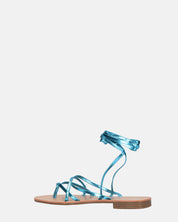 CRESSIDA - sandali bassi beige con cordini blu metalizzato