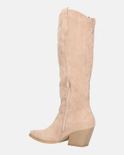 TETYANA - stivali alti beige in camoscio con cerniera laterale