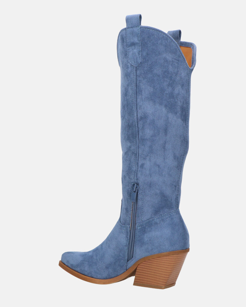 LIANA - camperos con tacco in camoscio blu