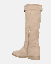 LILITH - stivali alti in camoscio beige con zip laterale con zeppa interna