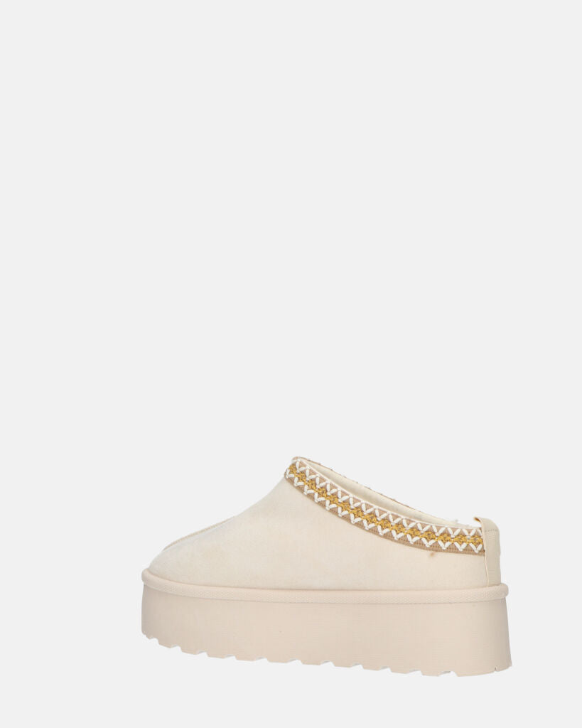 ZELDA - pantolofe platform in camoscio beige chiaro