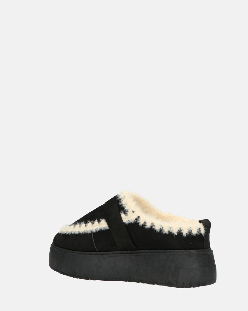NAIARA - mocassini platform in ecopelliccia nera imbottiti all interno