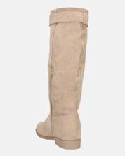 LILITH - stivali alti in camoscio beige con zip laterale con zeppa interna