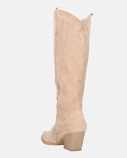 TETYANA - stivali alti beige in camoscio con cerniera laterale