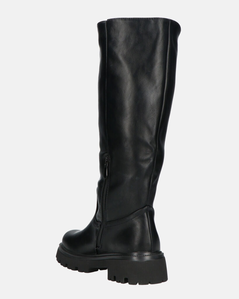 SANDRA - stivali anfibi neri con cerniera laterale