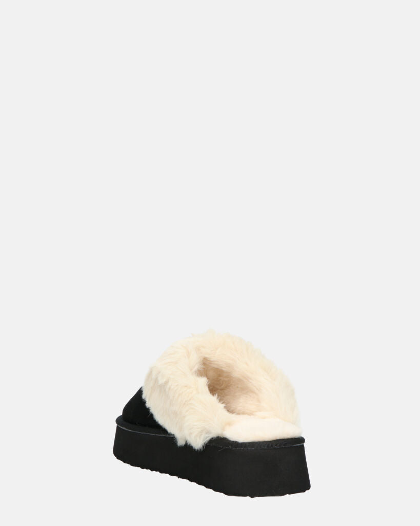 NEVE - ciabatte con pelliccia beige e platform nero
