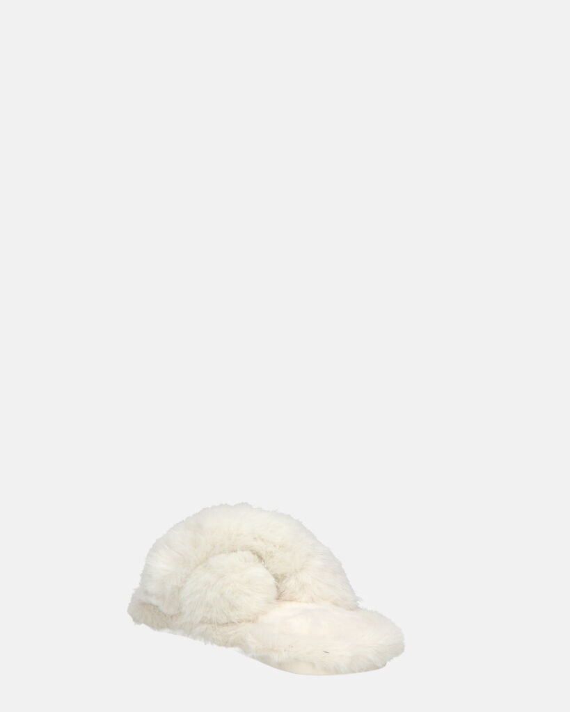 SUZUE - ciabattine aperte in punta in pelliccia bianca