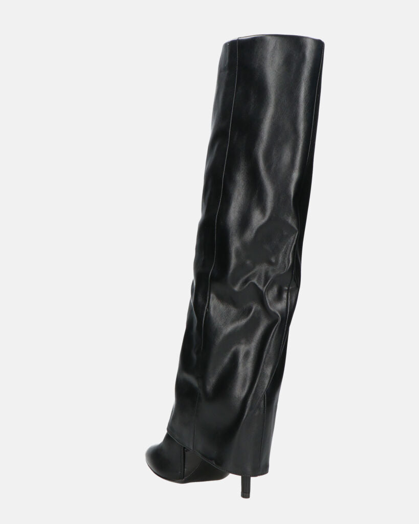 LIDIA - stivali tacchi a spillo neri alti con risvolto