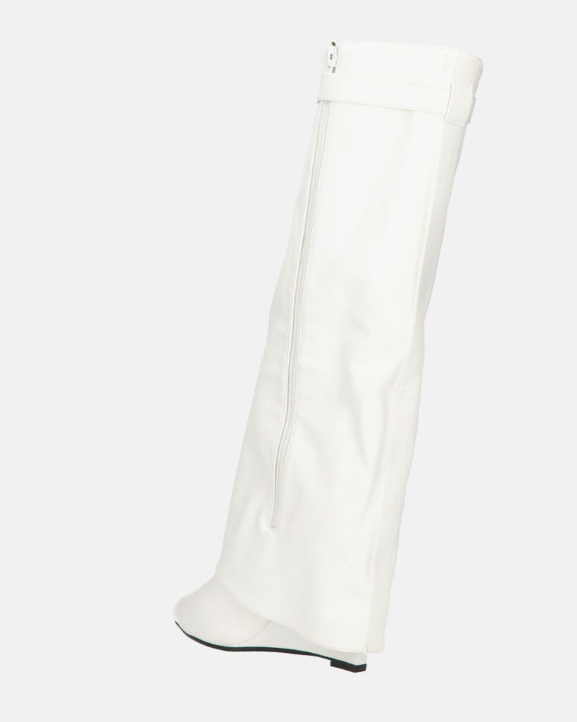 FLAVIA - stivale alto in bianco con risvolto e cerniera