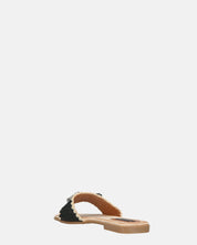 ROZENN - ciabattine beige con fascia nera ricamata e gemme