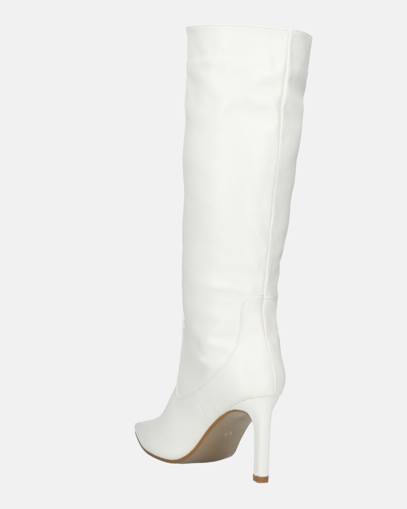 CAROLINE - stivale alto bianco con tacco in pelle