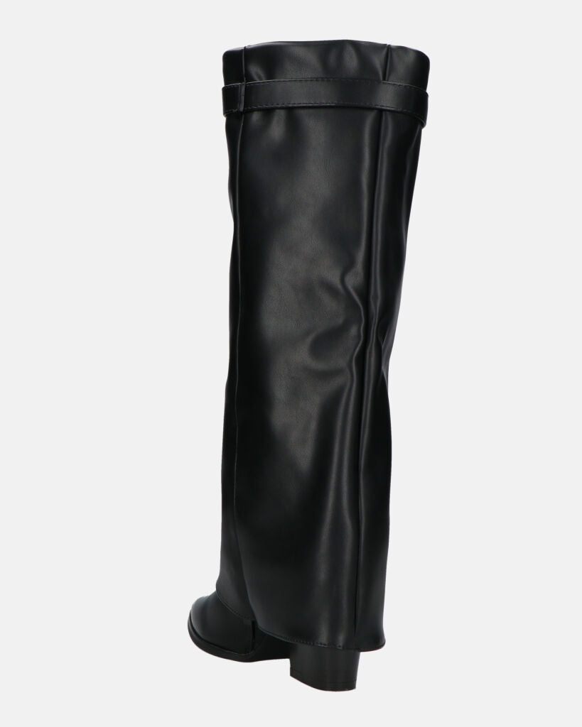 KAARINA - stivale alto nero con risvolto