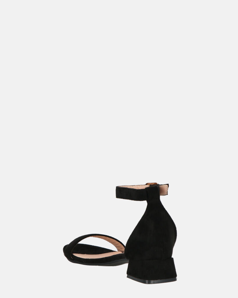 WANDA - sandali con tacco basso in camoscio nero