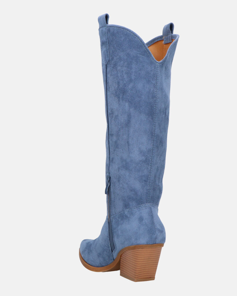 LIANA - camperos con tacco in camoscio blu