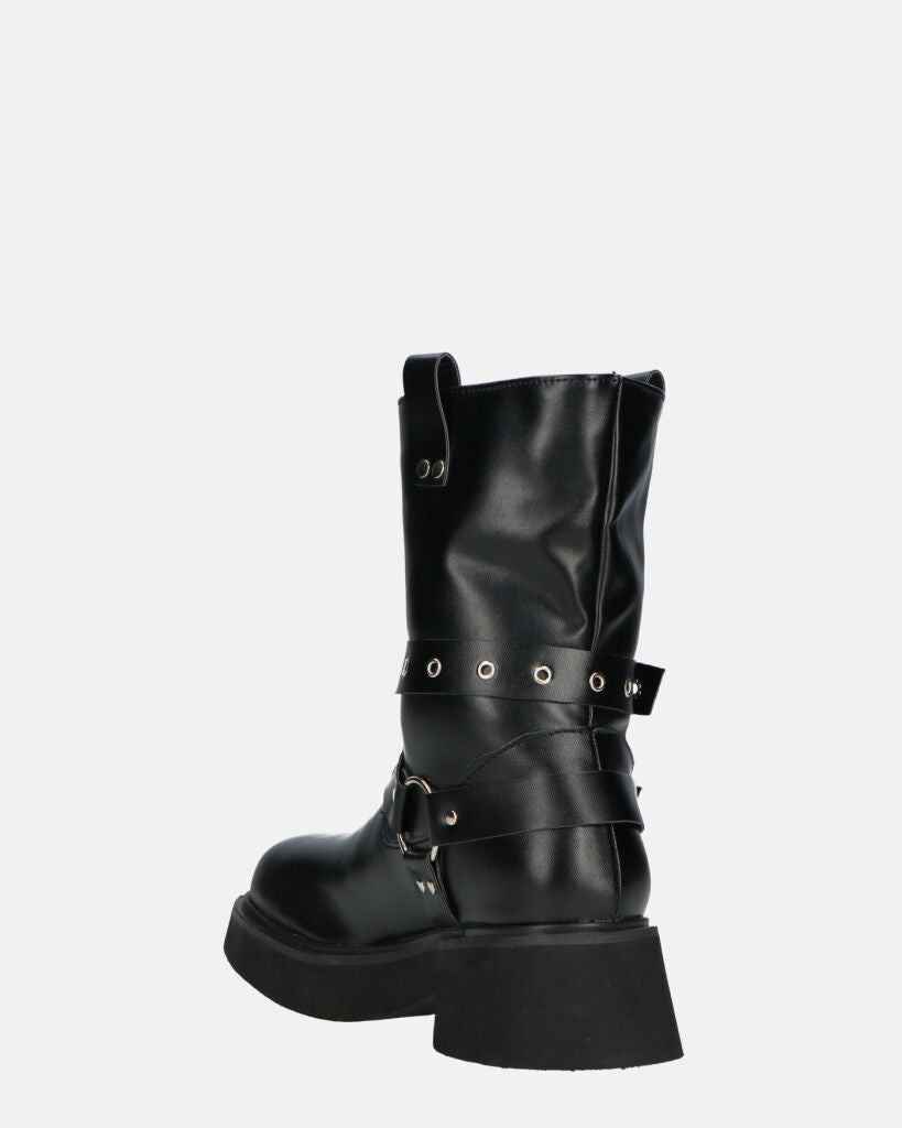 TOKIE - stivaletti anfibi neri con cinturini