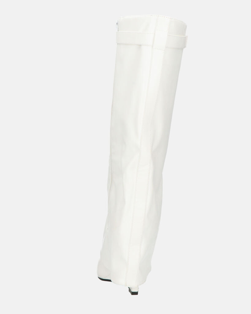 FLAVIA - stivale alto in bianco con risvolto e cerniera