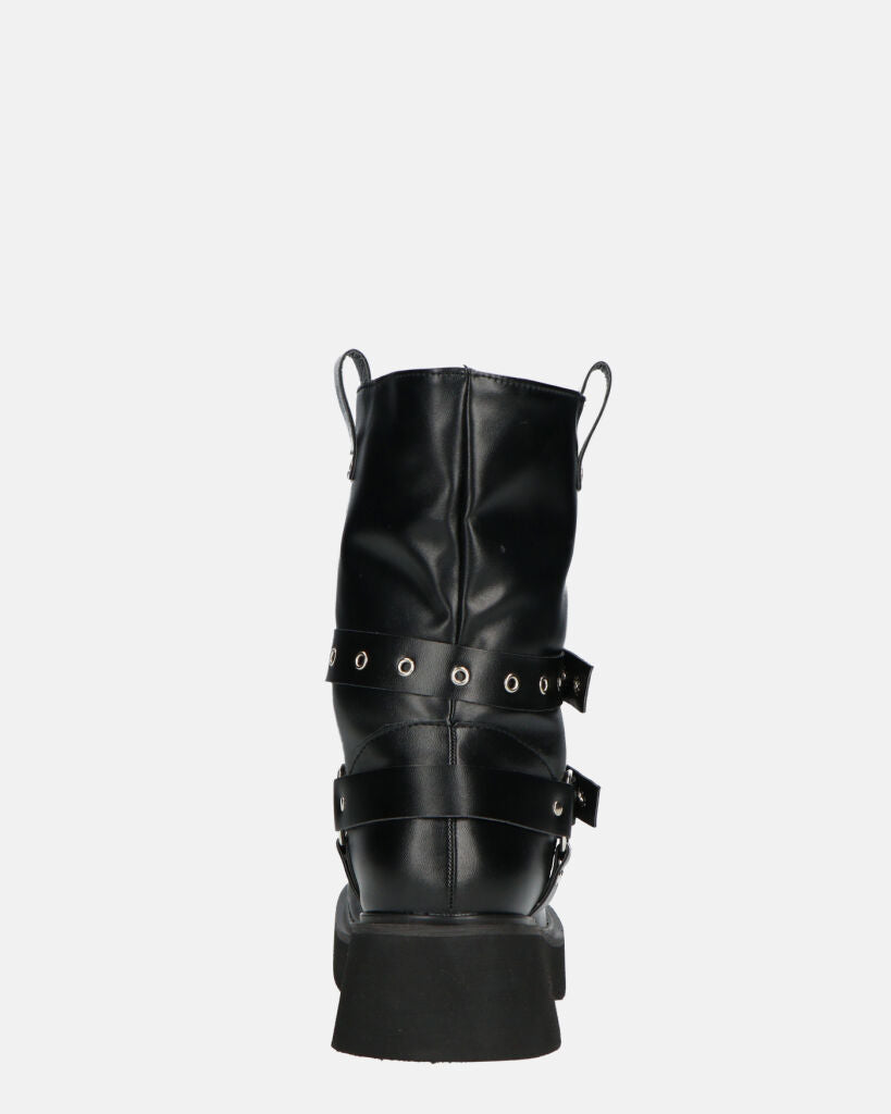 TOKIE - stivaletti anfibi neri con cinturini