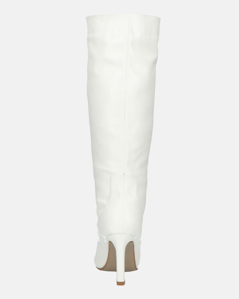 CAROLINE - stivale alto bianco con tacco in pelle