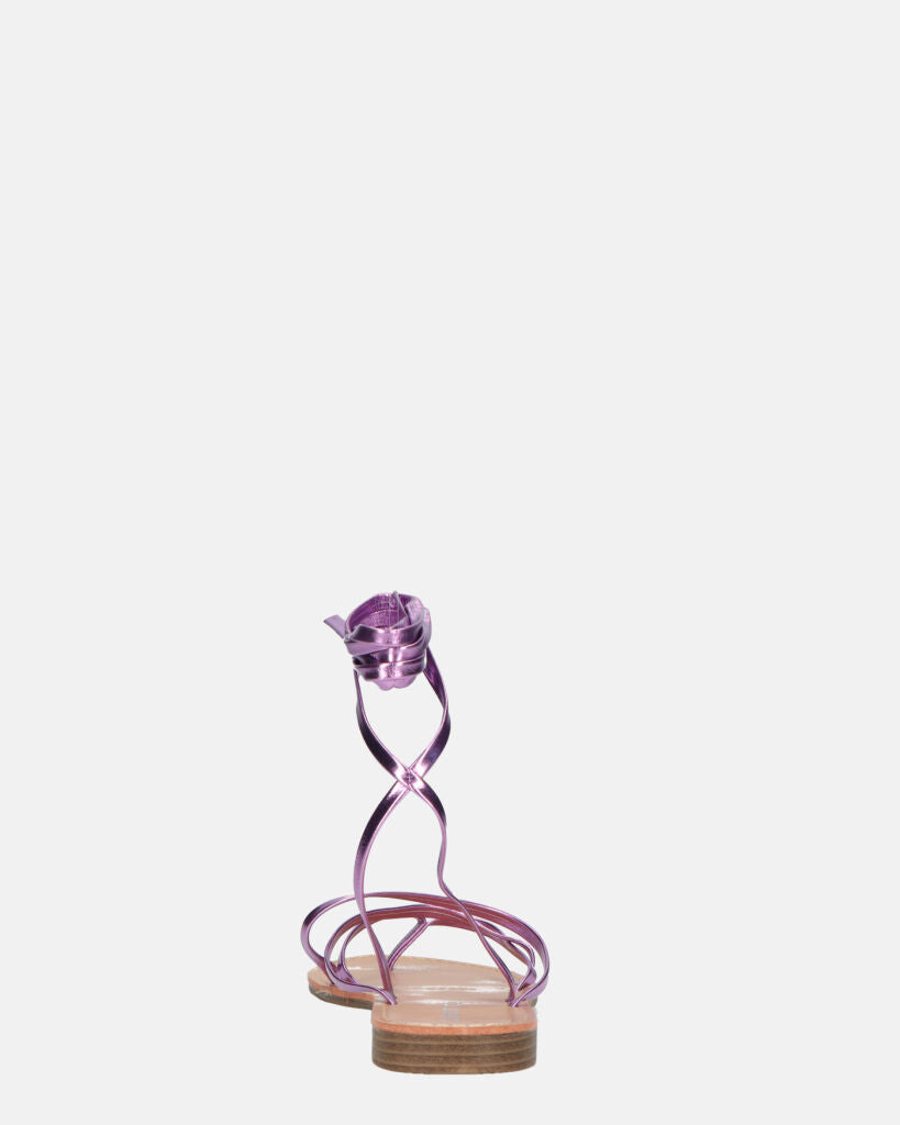 CRESSIDA - sandales plates beiges à cordons violets métallisé