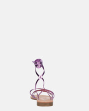 CRESSIDA - sandales plates beiges à cordons violets métallisé