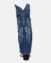 FRANCYS - stivali camperos alti in tessuto denim blu e camoscio beige