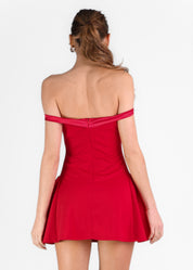 ANGELIE - vestito mini con gonna ampia e scollo Bardot