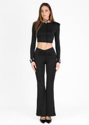 LASHANA - co-ord set in nero con crop top con spalline imbottite e pantalone flare