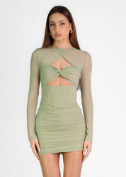 ADRIENNE - vestito mini effetto mesh con incrocio e cut out sul davanti