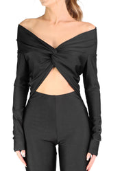 JULIA - tuta jumpsuit effetto lucido con scollo Bardot