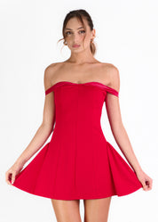 ANGELIE - vestito mini con gonna ampia e scollo Bardot